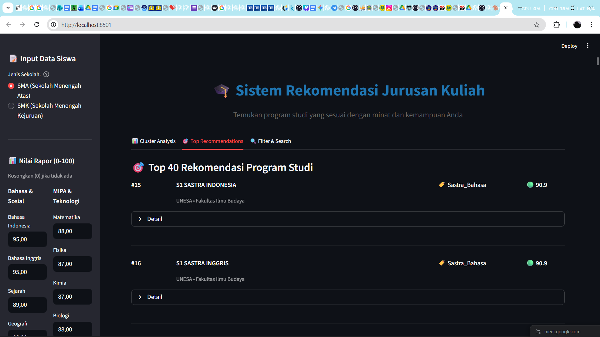 Sistem Clusstering AI Rekomendasi Jurusan Kuliah